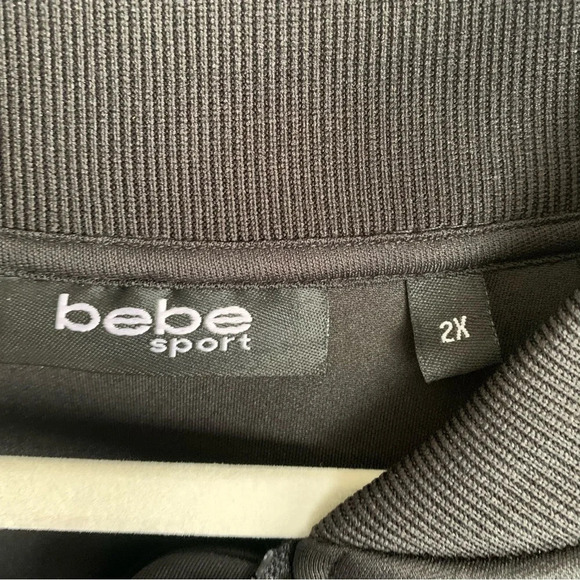 Bebe Black Moto Bomber Logo Jacket Size 2XL Rhinestones Sequin Jacket Y2K - Picture 8 of 11